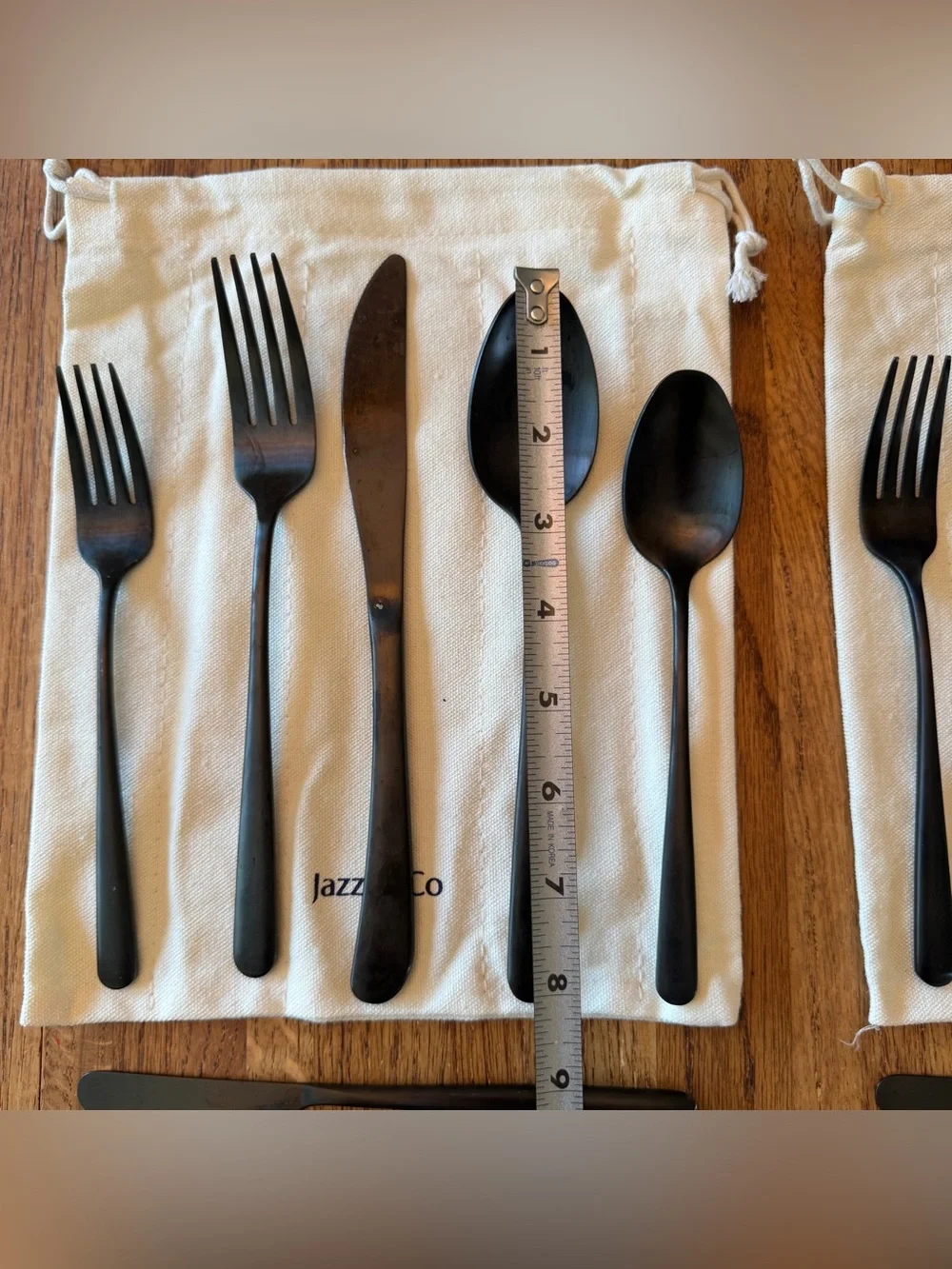 JazzUpCo Matte Black Minimalist Flatware Cutlery Set - 22 Pieces, Service for 4+